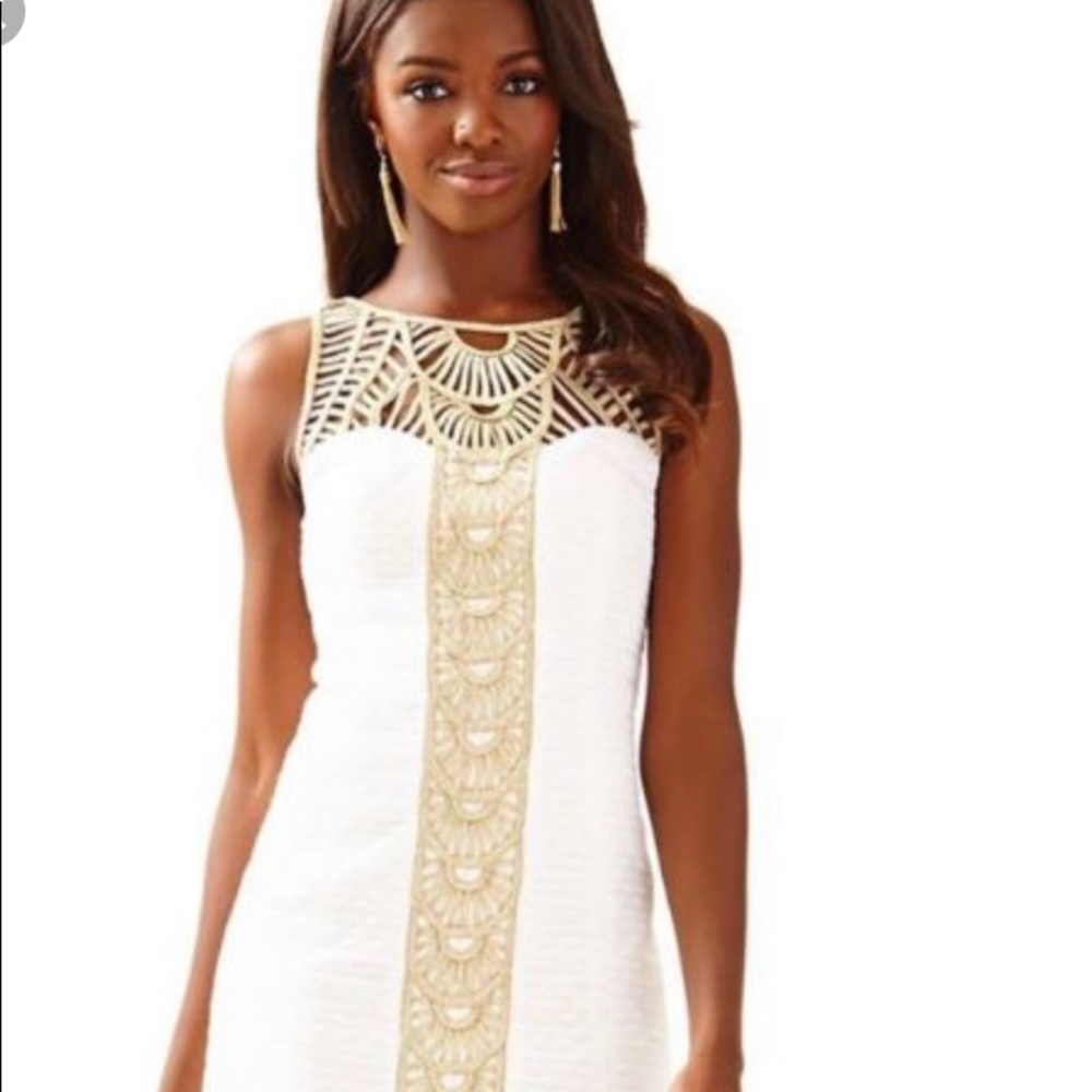 Lily Pulitzer white and gold tana shift dress